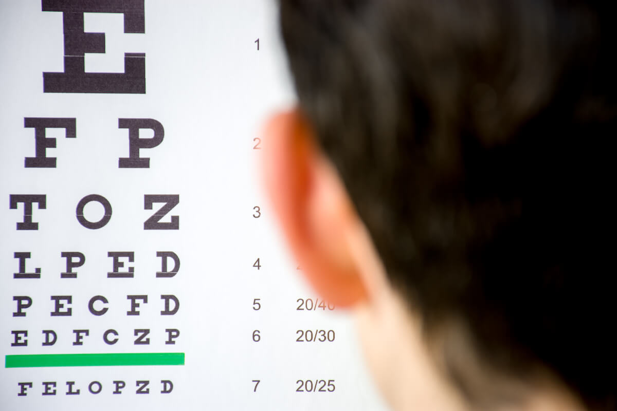 20 100 vision: patient doing a visual acuity test