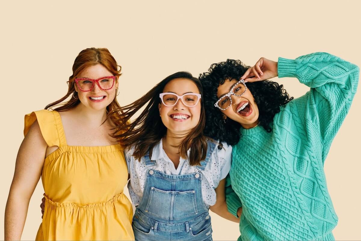 How to fix crooked glasses: 3 women wearing eyeglasses