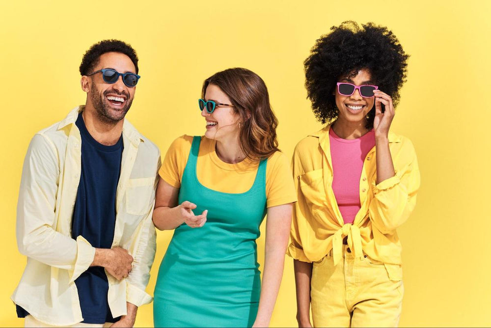 Group of friends wearing trendy sunglasses