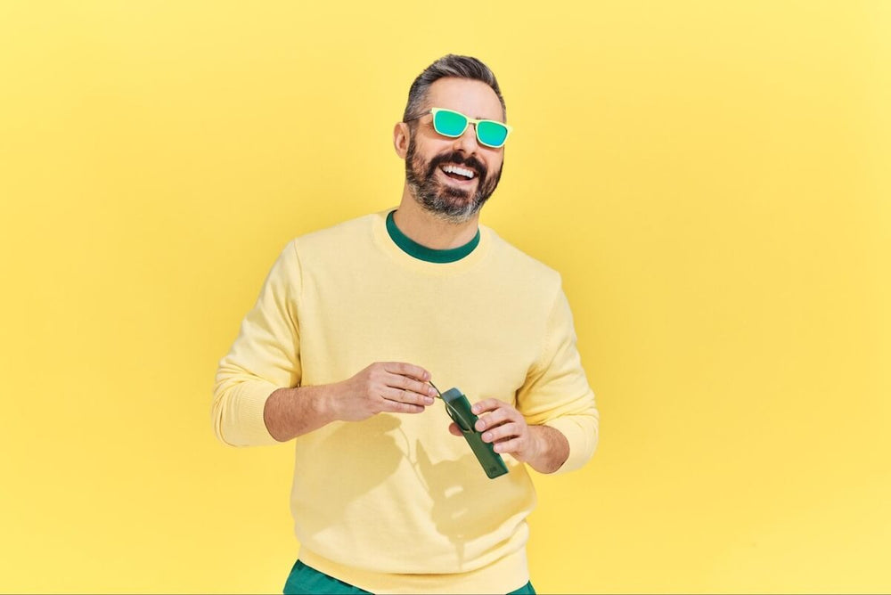 Man wearing a pair of polarized bifocal sunglasses