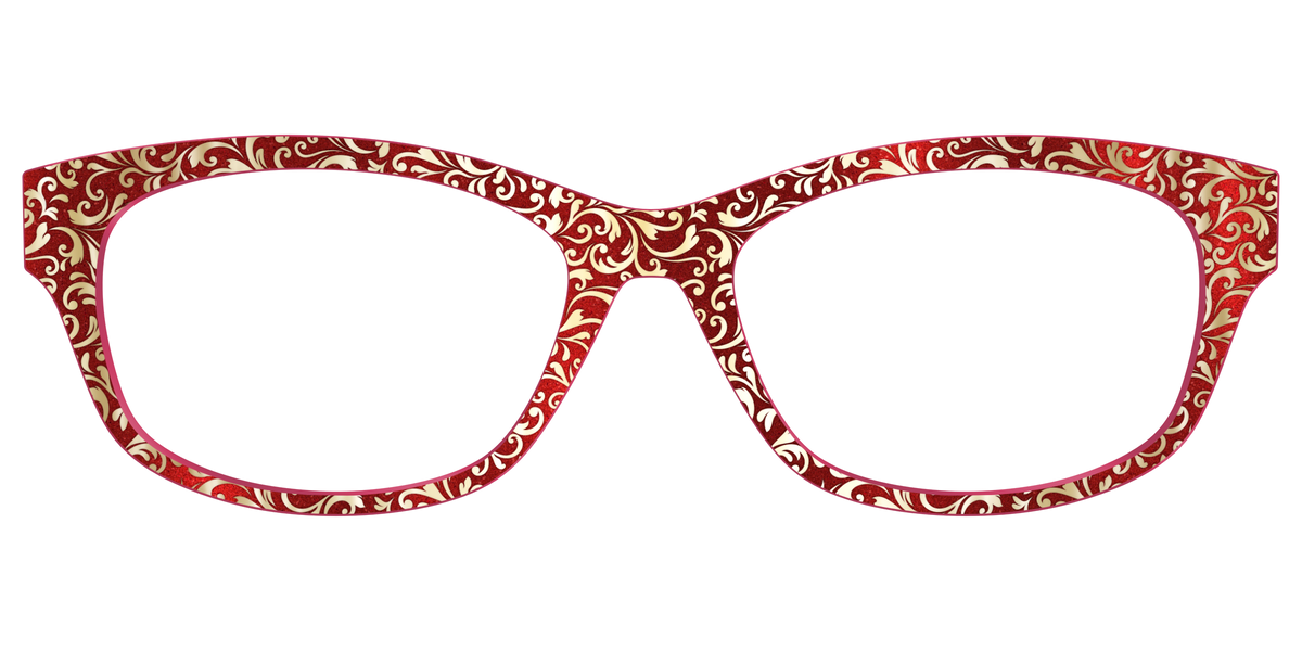 The Crimson Flair Shimmer with Gold Foil - Front Top Image - Pair Eyewear