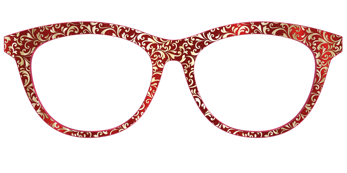The Crimson Flair Shimmer with Gold Foil - Front Top Image - Pair Eyewear