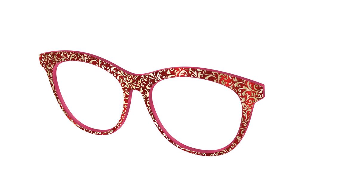 The Crimson Flair Shimmer with Gold Foil - Angle Top Image - Pair Eyewear