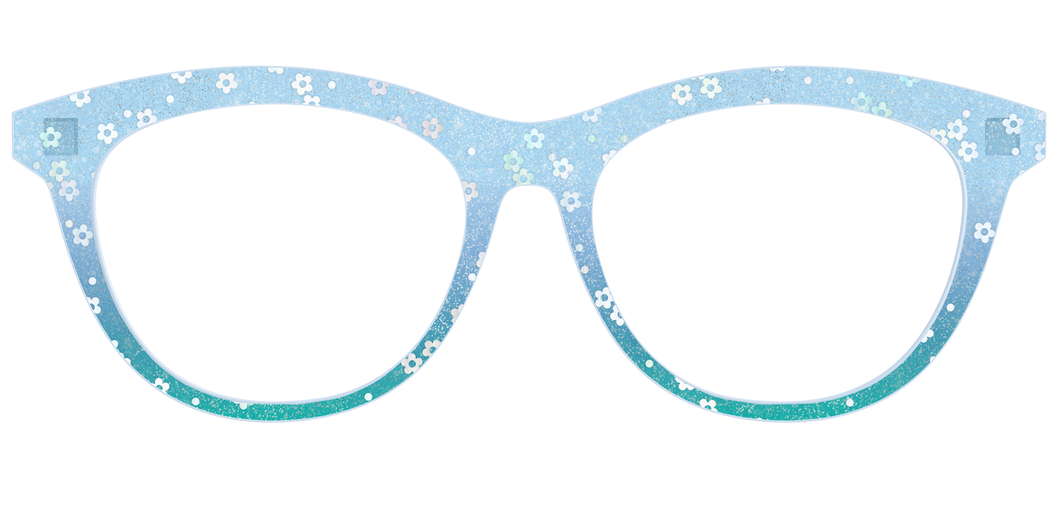 The Sky Blue Crystal with Daisy Glitter - Front Top Image - Pair Eyewear