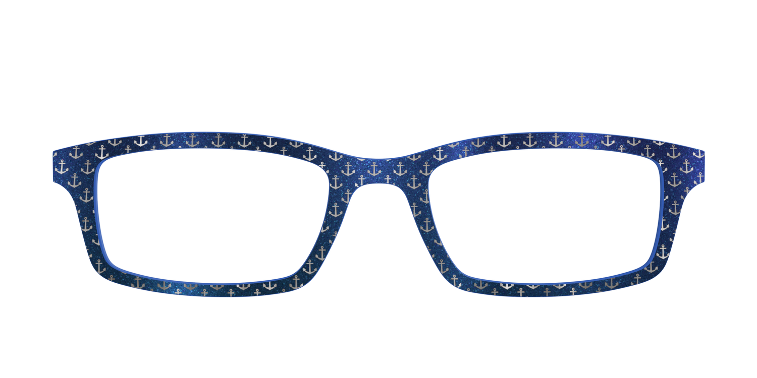 The Blue Shimmer with Silver Foil Anchors - Front Top Image - Pair Eyewear