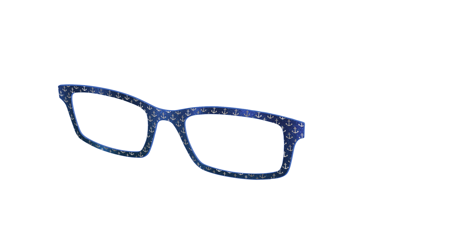 The Blue Shimmer with Silver Foil Anchors - Angle Top Image - Pair Eyewear