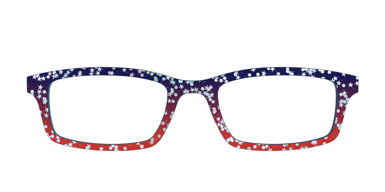 The Navy to Scarlet Gradient with Star Glitter - Front Top Image - Pair Eyewear