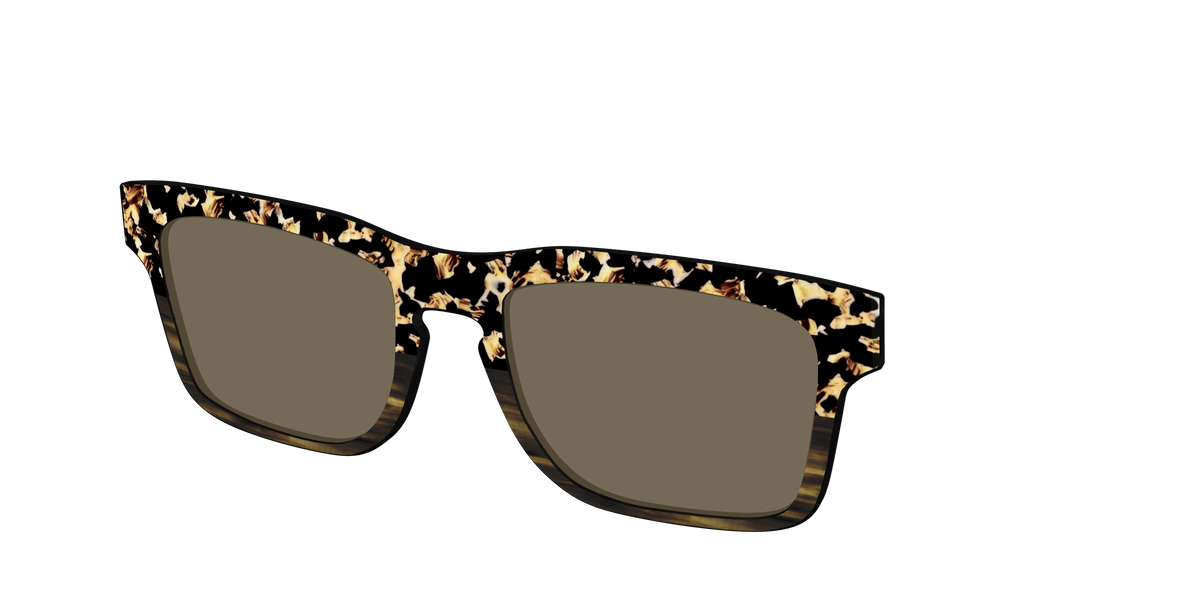 The Polarized Caramel Tortoise Horn Split Sun Top - Angle Top Image - Pair Eyewear