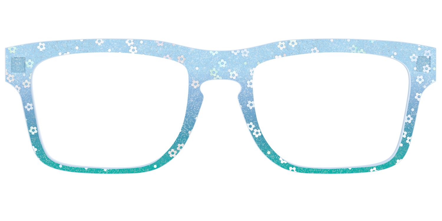 The Sky Blue Crystal with Daisy Glitter - Front Top Image - Pair Eyewear