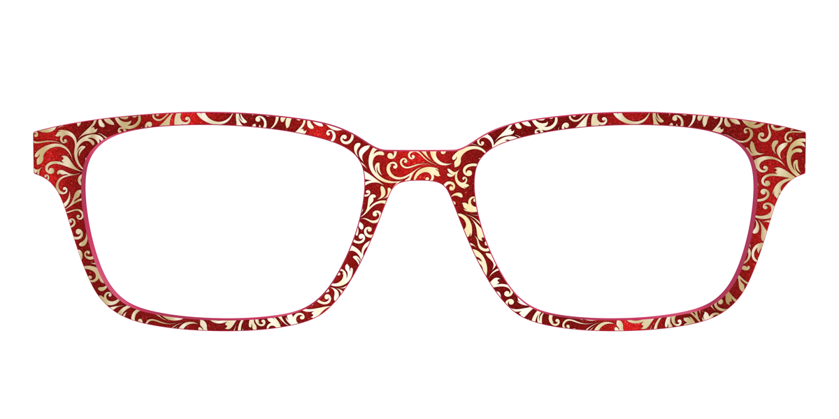 The Crimson Flair Shimmer with Gold Foil - Front Top Image - Pair Eyewear