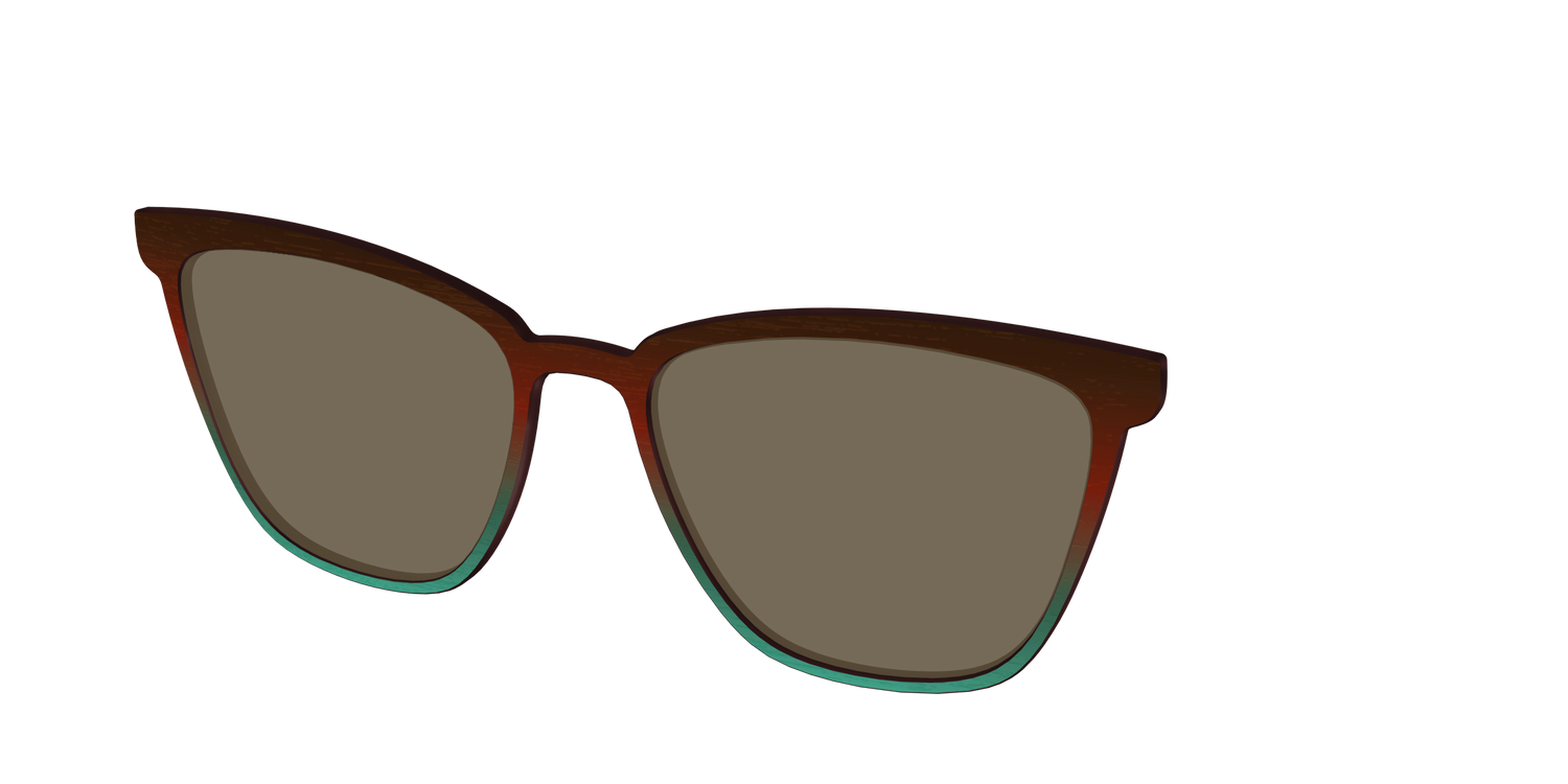 The Polarized Mahogany to Juniper Woodgrain Sun Top - Angle Top Image - Pair Eyewear