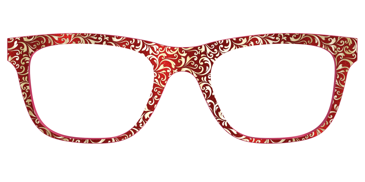 The Crimson Flair Shimmer with Gold Foil - Front Top Image - Pair Eyewear