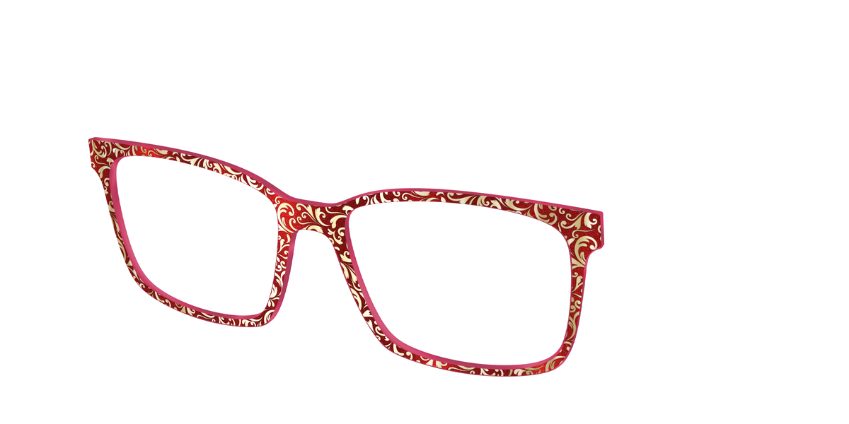 The Crimson Flair Shimmer with Gold Foil - Angle Top Image - Pair Eyewear