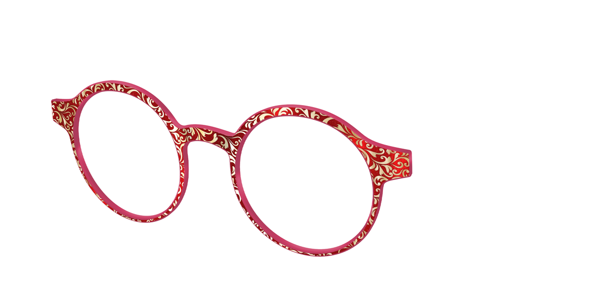 The Crimson Flair Shimmer with Gold Foil - Angle Top Image - Pair Eyewear