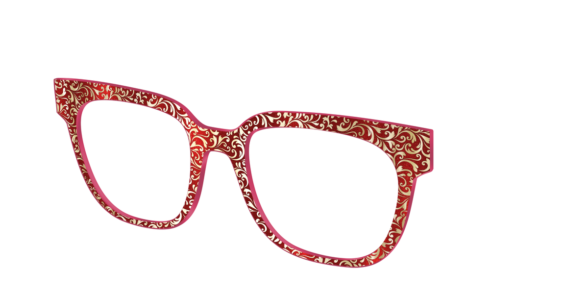 The Crimson Flair Shimmer with Gold Foil - Angle Top Image - Pair Eyewear