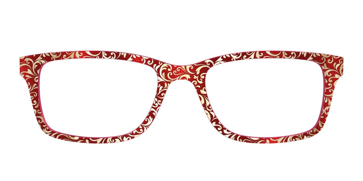 The Crimson Flair Shimmer with Gold Foil - Front Top Image - Pair Eyewear