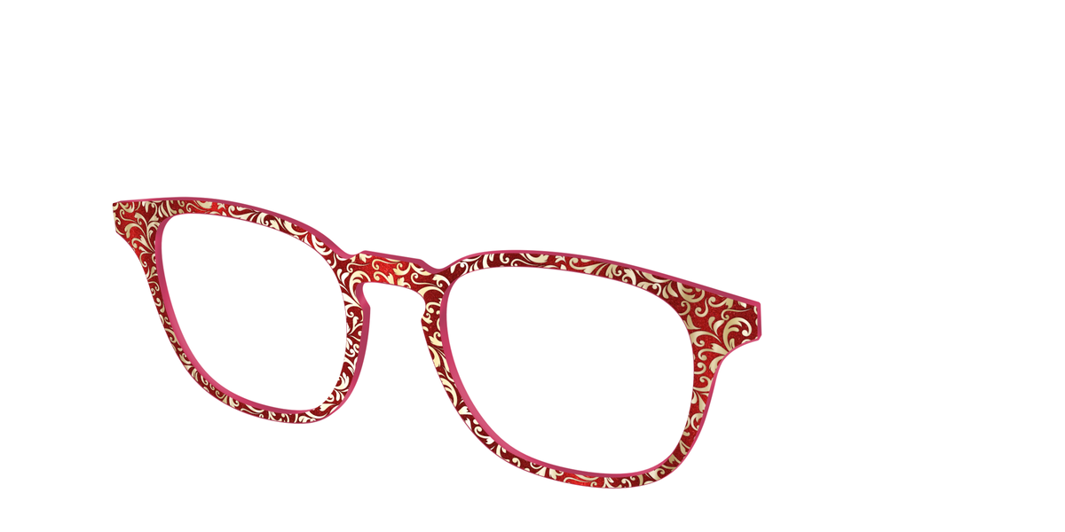 The Crimson Flair Shimmer with Gold Foil - Angle Top Image - Pair Eyewear