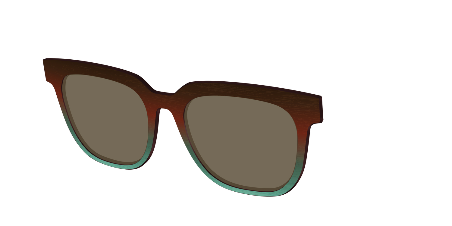 The Polarized Mahogany to Juniper Woodgrain Sun Top - Angle Top Image - Pair Eyewear