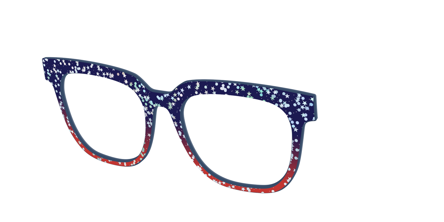 The Navy to Scarlet Gradient with Star Glitter - Angle Top Image - Pair Eyewear