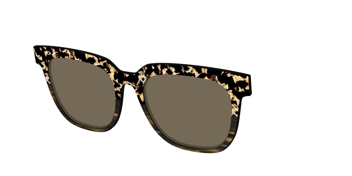 The Polarized Caramel Tortoise Horn Split Sun Top - Angle Top Image - Pair Eyewear