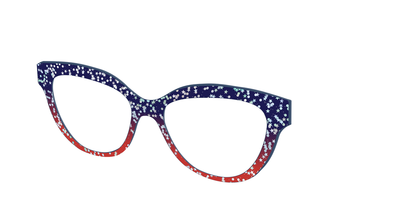 The Navy to Scarlet Gradient with Star Glitter - Angle Top Image - Pair Eyewear