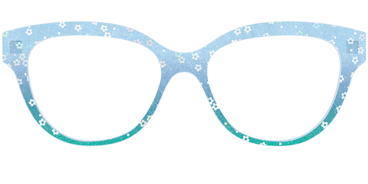 The Sky Blue Crystal with Daisy Glitter - Front Top Image - Pair Eyewear