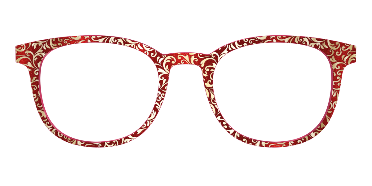 The Crimson Flair Shimmer with Gold Foil - Front Top Image - Pair Eyewear