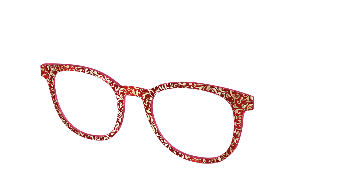 The Crimson Flair Shimmer with Gold Foil - Angle Top Image - Pair Eyewear