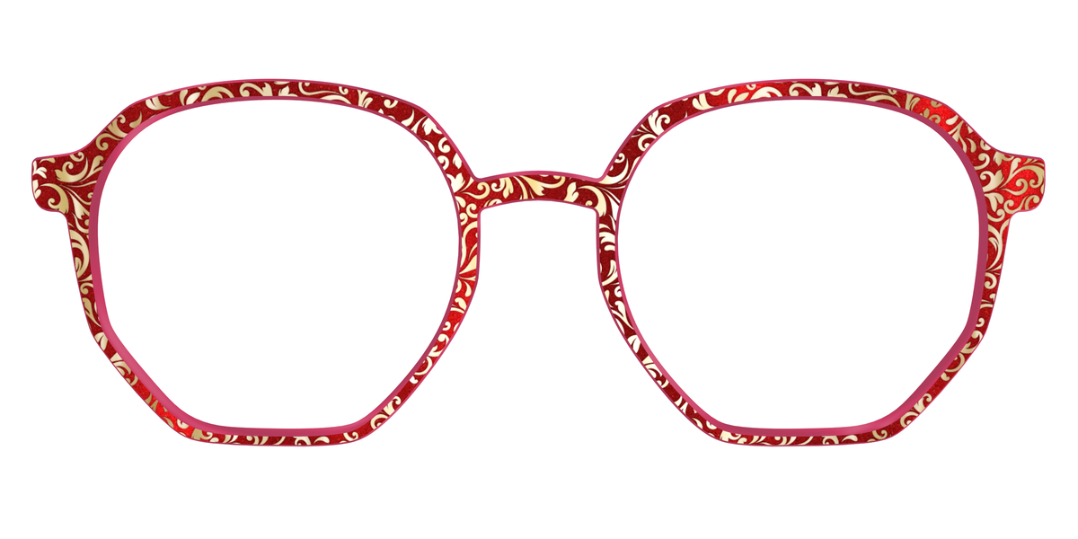 The Crimson Flair Shimmer with Gold Foil - Front Top Image - Pair Eyewear