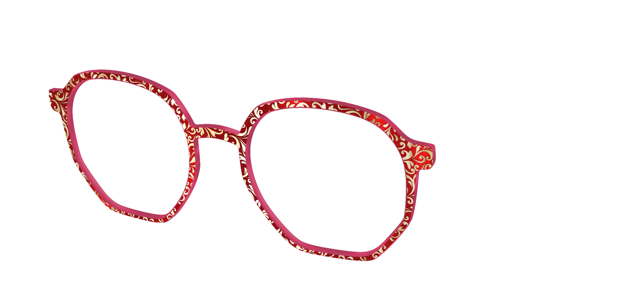 The Crimson Flair Shimmer with Gold Foil - Angle Top Image - Pair Eyewear