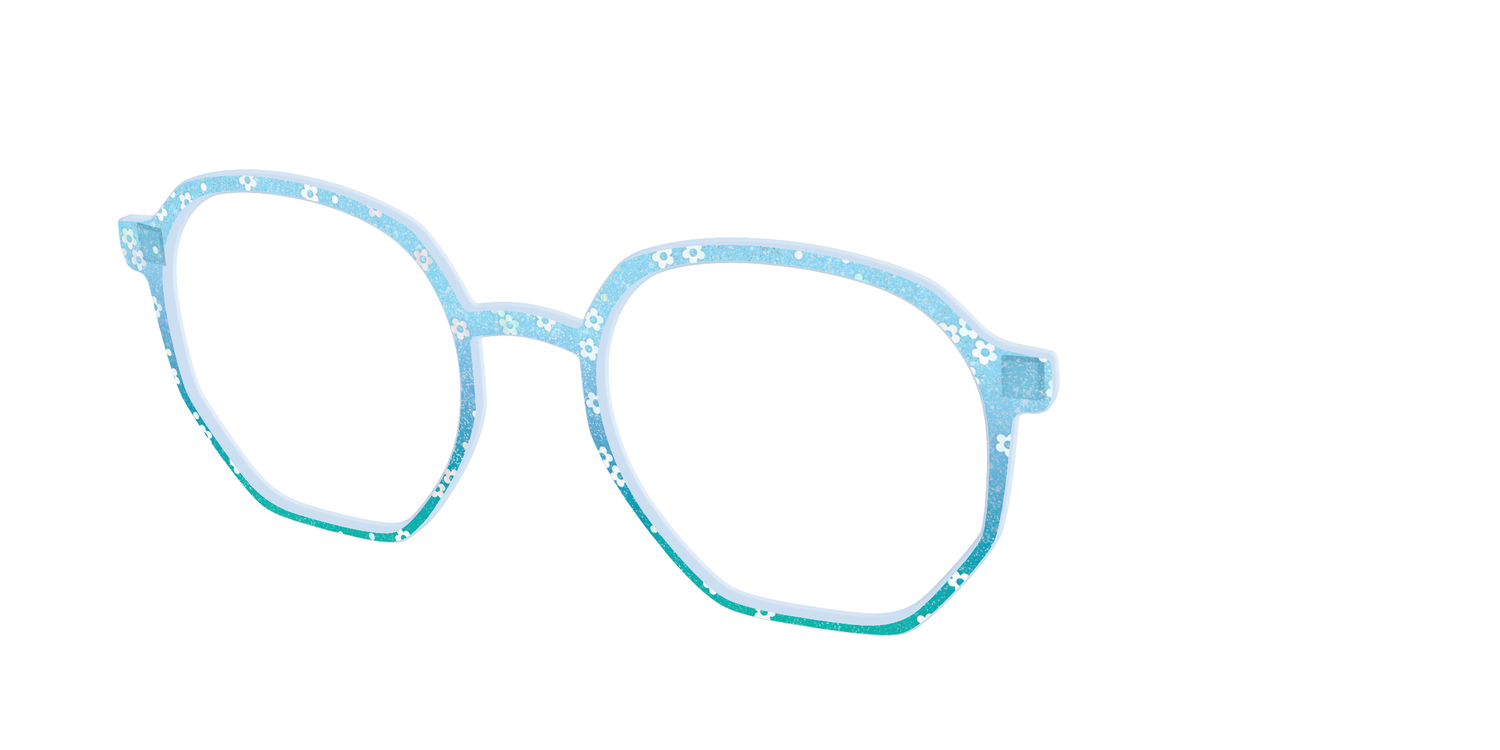 The Sky Blue Crystal with Daisy Glitter - Angle Top Image - Pair Eyewear