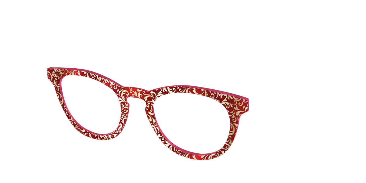 The Crimson Flair Shimmer with Gold Foil - Angle Top Image - Pair Eyewear