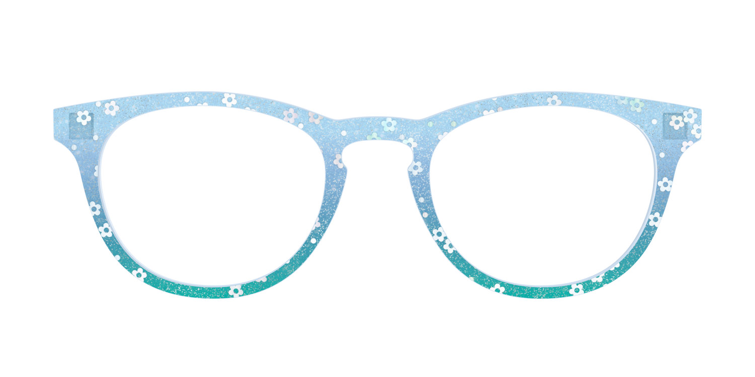 The Sky Blue Crystal with Daisy Glitter - Front Top Image - Pair Eyewear