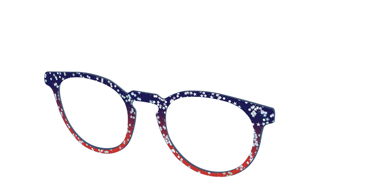 The Navy to Scarlet Gradient with Star Glitter - Angle Top Image - Pair Eyewear