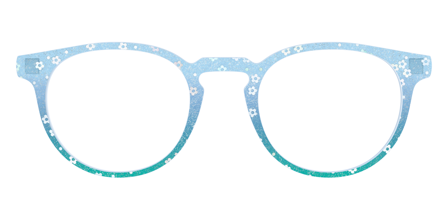 The Sky Blue Crystal with Daisy Glitter - Front Top Image - Pair Eyewear