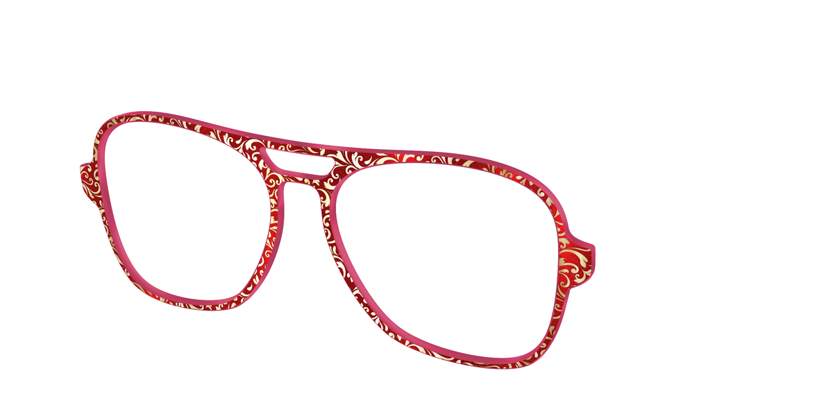 The Crimson Flair Shimmer with Gold Foil - Angle Top Image - Pair Eyewear