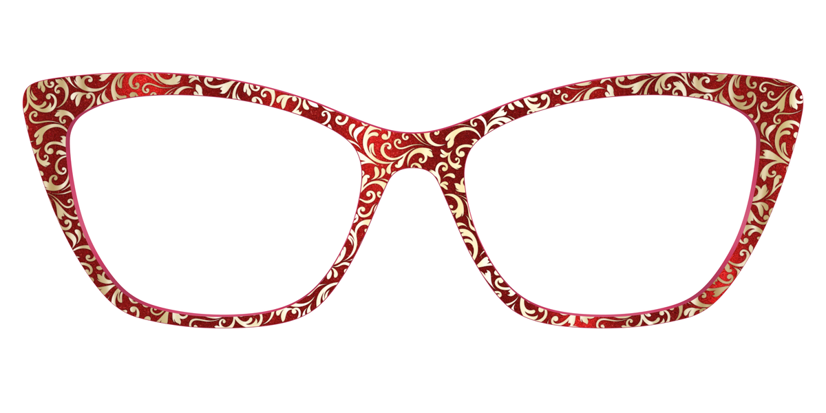 The Crimson Flair Shimmer with Gold Foil - Front Top Image - Pair Eyewear