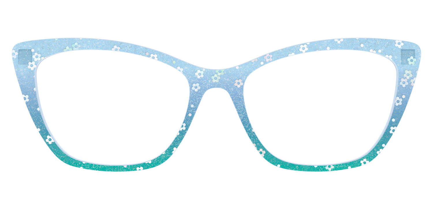 The Sky Blue Crystal with Daisy Glitter - Front Top Image - Pair Eyewear